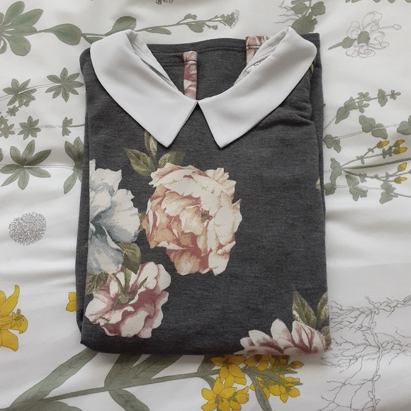 ❤ Floral Peter Pan Collar Top XS - Picture 2 of 4